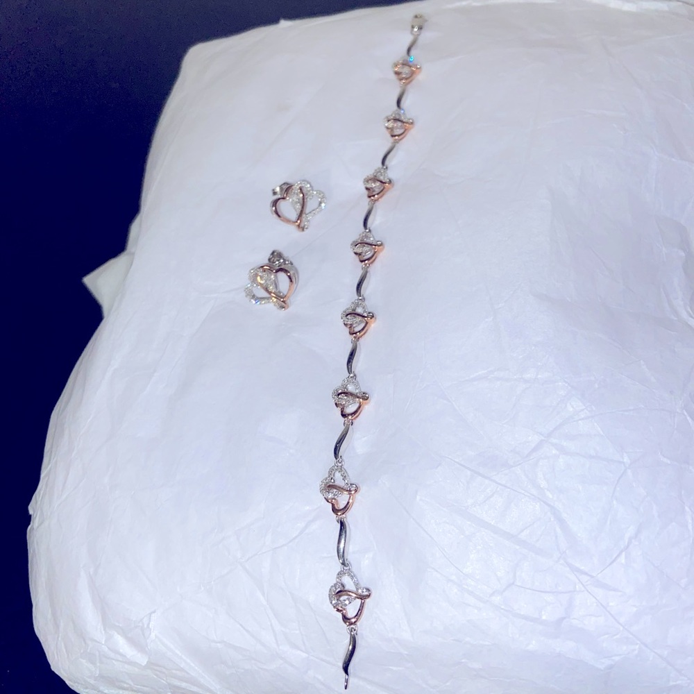 Gold and silver diamond bracelet and earrings
